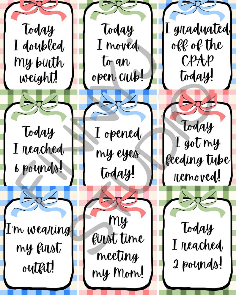 NICU Milestone Cards Printable – 25 Milestones – Preemie Baby Digital ...