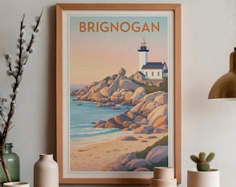 Vintage poster Brignogan – Pontusval Lighthouse | Wall decoration