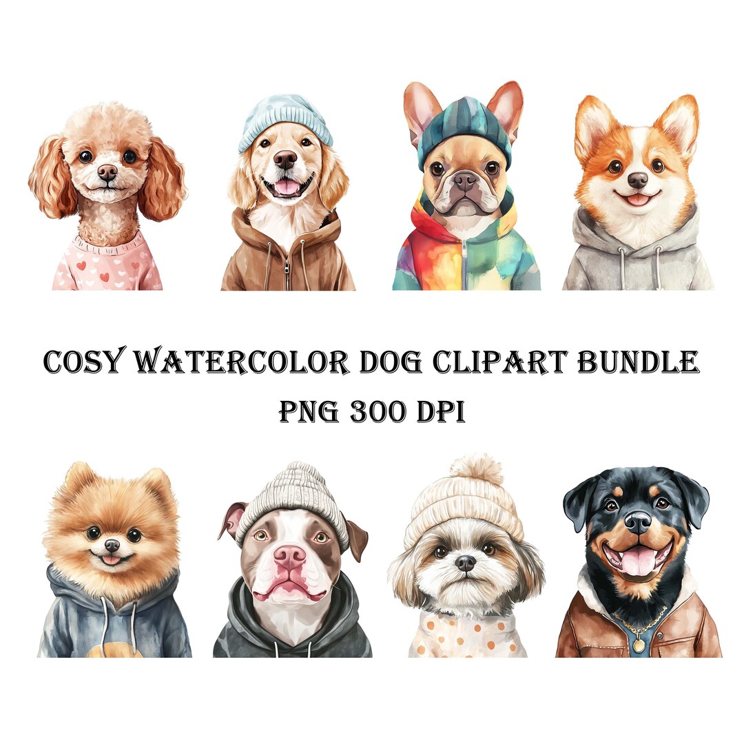 Cosy Watercolor Dog Clipart Bundle 15 PNG 300 DPI | Printable ...