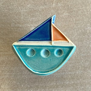 Handmade to order ceramic sailboat furniture knob/pull