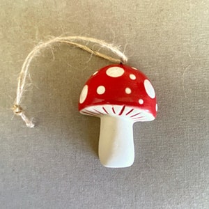 Handmade customizable ceramic mushroom ornament, toadstool