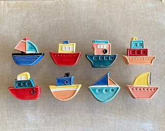 Handmade to order ceramic boat furniture knob/pull