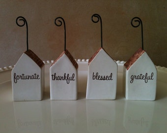 ceramic houses, place card holder set