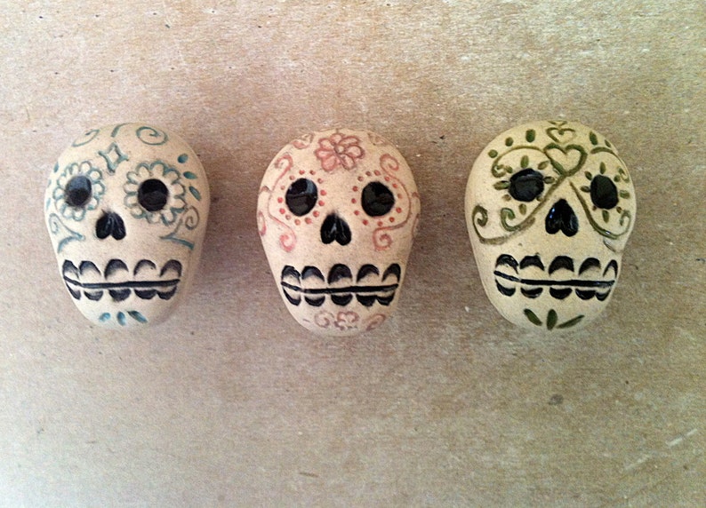 Día de los Muertos skull furniture knobs, Day of the Dead skull knob set of 3 image 3