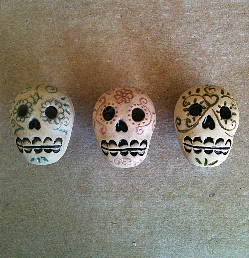 Día de los Muertos skull furniture knobs, Day of the Dead skull knob set of 3 image 1