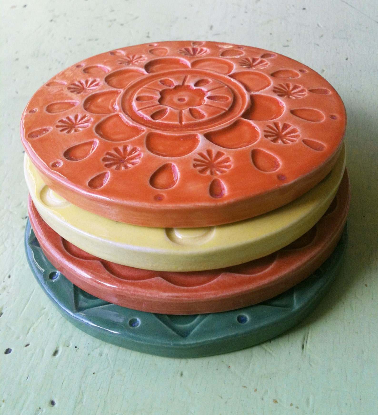 Handmade ceramic coaster set Etsy