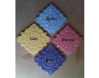 Ceramic trivet, art tile, wall hanging set of 4