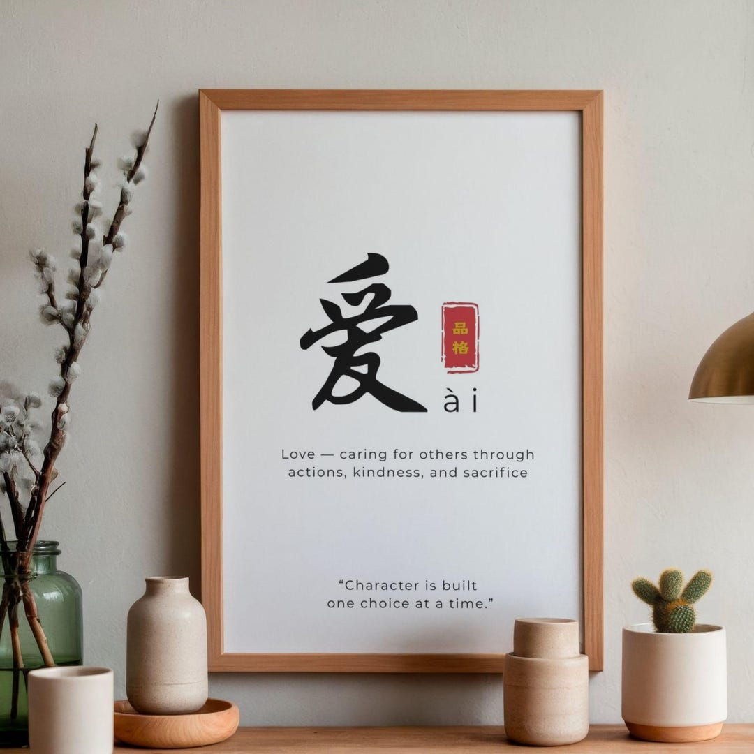 Values Caligraphy Chinese Character Values Print | Bilingual Calligraphy Wall Art ...