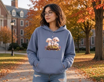 Kawaii Mushroom Hoodie, Cute Mushroom Lover Gift, Cottagecore Forager Sweatshirt, Unisex Garment-Dyed Hoodie