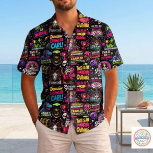 Dungeon Crawler Carl Hawaiian Shirt, Princess Donut and Mongo All Over Print Button Up, LitRPG Reader Gift for Men