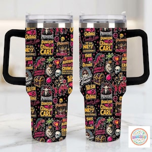 Dungeon Crawler Carl 40oz Tumbler, Princess Donut and Mongo Travel Cup with Handle and Straw, LitRPG Reader Gift