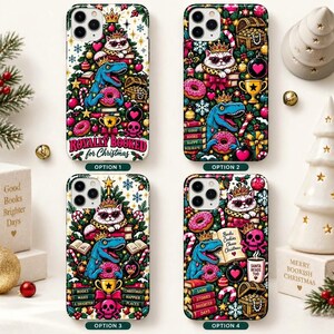 Christmas Bookish Phone Case, Retro Christmas Tree Reader iPhone Cover, Cute Cat Dino Holiday Case, Book Lover Xmas Gift