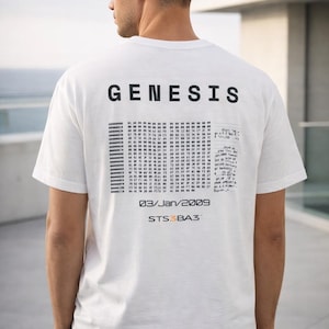 Bitcoin Genesis Tshirt | Minimal btc Streetwear | Satoshi Genesis Block Tee | Web3 Tech Shirt | STS3BA3 image 1