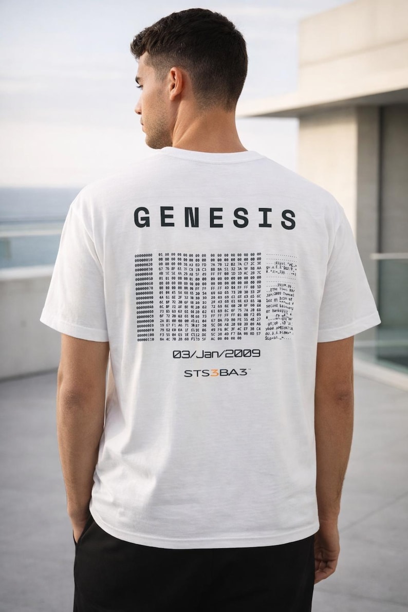 Bitcoin Genesis Tshirt | Minimal btc Streetwear | Satoshi Genesis Block Tee | Web3 Tech Shirt | STS3BA3 image 1