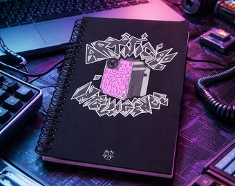 Cuaderno de IA | Diario en espiral | Cuaderno para desarrolladores tecnológicos | Cuaderno de computadora con cerebro ciberpunk | Notas de programación | Regalo geek | STS3BA3