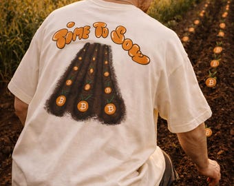 Camiseta extragrande de Bitcoin | Camiseta "Es hora de sembrar criptomonedas" | Ropa urbana de Bitcoin | Diseño "Agricultor de BTC" | Camiseta extragrande de criptomonedas | Ropa Satoshi