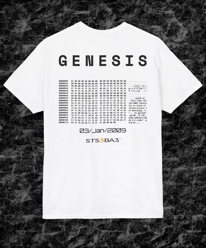 Bitcoin Genesis Tshirt | Minimal btc Streetwear | Satoshi Genesis Block Tee | Web3 Tech Shirt | STS3BA3 image 4