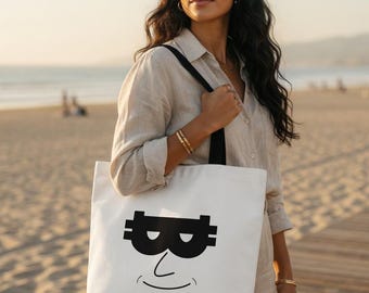 Bolso de mano con forma de máscara de Bitcoin | Bolso de lona STS3BA3 Satoshi Nakamoto 16x16 | Bolsa de compras reutilizable BTC Hodl | Diseño cripto