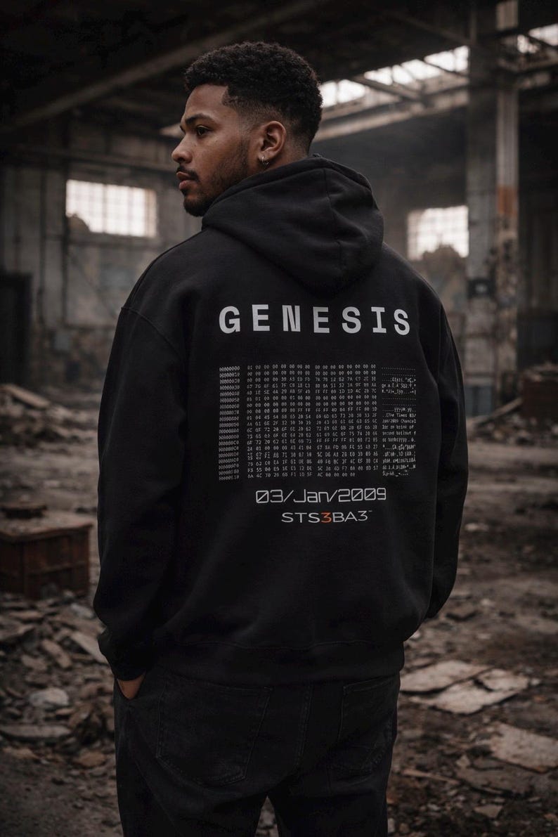 Bitcoin Genesis Hoodie Black | Crypto Streetwear Hoodie | Bitcoin Hoodie | Satoshi Nakamoto | Web3 Clothing | STS3BA3 | Bitcoin Apparel image 1