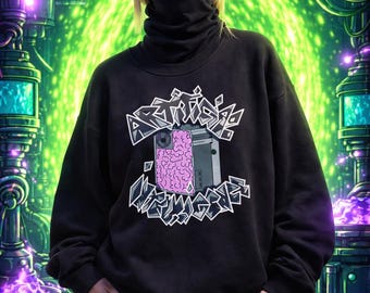 Sudadera de Inteligencia Artificial | Ropa urbana ciberpunk | Cuello redondo con estética hacker | Ropa urbana futurista | Cultura tecnológica STS3BA3