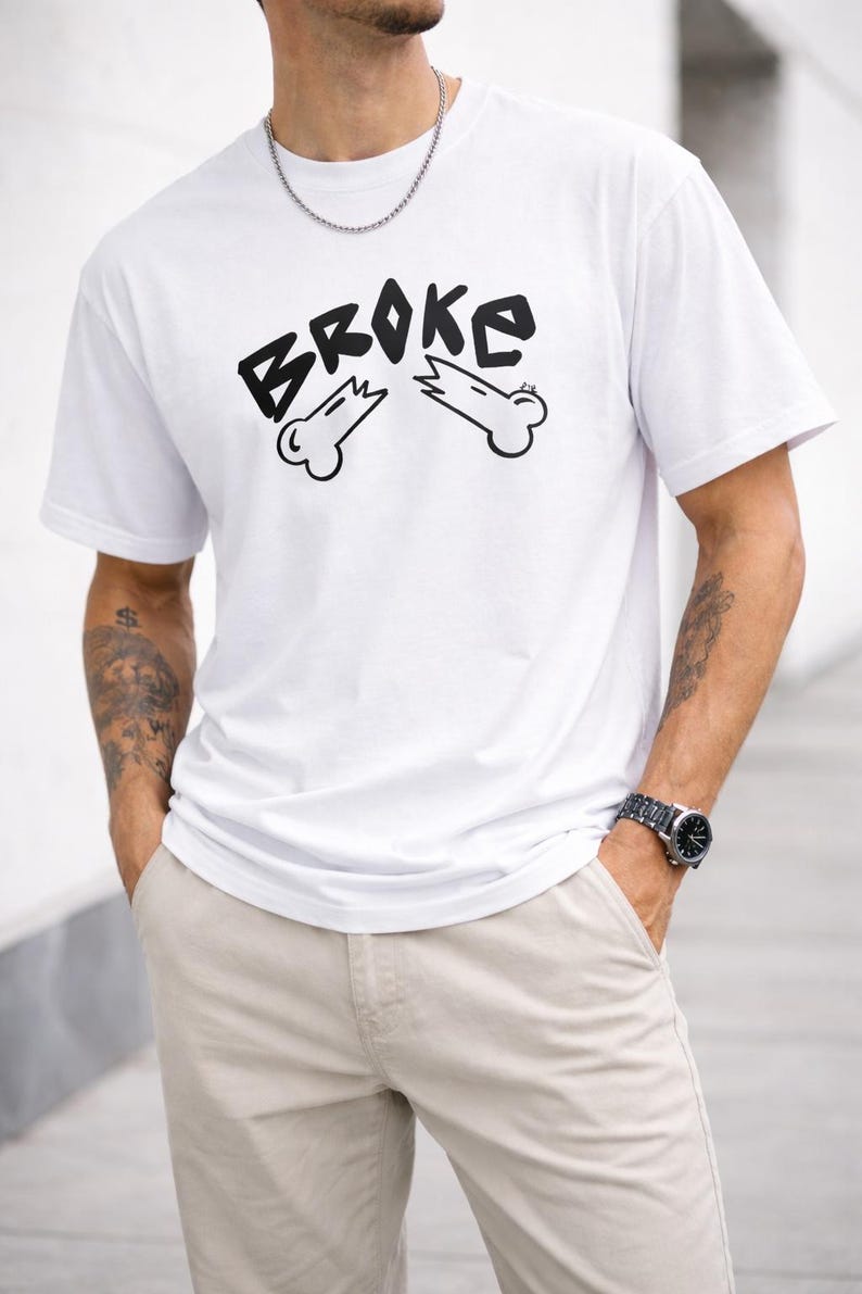 Broke Bones T-Shirt | Graphic Streetwear Tee | Edgy Skeleton Shirt | Minimal Urban BTC | Unisex Heavy Cotton Shirt image 2