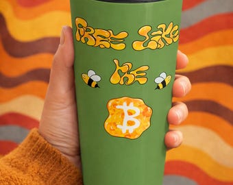 Taza de viaje Bitcoin "Libre como la Abeja" | Taza de café con criptomonedas | Taza Bitcoin divertida | Regalo para nómadas digitales | Taza Satoshi | Accesorios Bitcoin