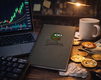 Cuaderno de finanzas inteligentes | Diario de trading de criptomonedas | Cuaderno de criptomonedas con memes | Cuaderno Web3 | Notas PEPE | Regalo de criptomonedas