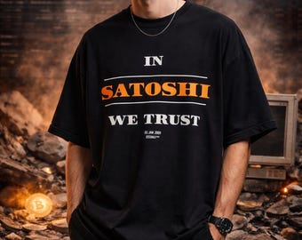 Camiseta extragrande de Bitcoin | En Satoshi confiamos | Ropa urbana cripto | Camiseta cypherpunk | Bloque Génesis de Bitcoin | Camiseta BTC | Nakamoto | Web3