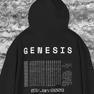 Bitcoin Genesis Hoodie Black | Crypto Streetwear Hoodie | Bitcoin Hoodie | Satoshi Nakamoto | Web3 Clothing | STS3BA3 | Bitcoin Apparel image 4