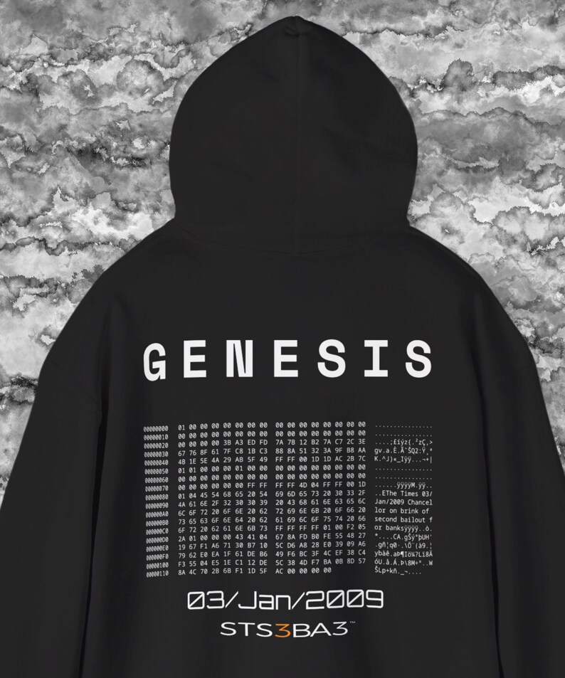 Bitcoin Genesis Hoodie Black | Crypto Streetwear Hoodie | Bitcoin Hoodie | Satoshi Nakamoto | Web3 Clothing | STS3BA3 | Bitcoin Apparel image 4