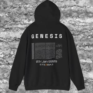 Bitcoin Genesis Hoodie Black | Crypto Streetwear Hoodie | Bitcoin Hoodie | Satoshi Nakamoto | Web3 Clothing | STS3BA3 | Bitcoin Apparel image 3