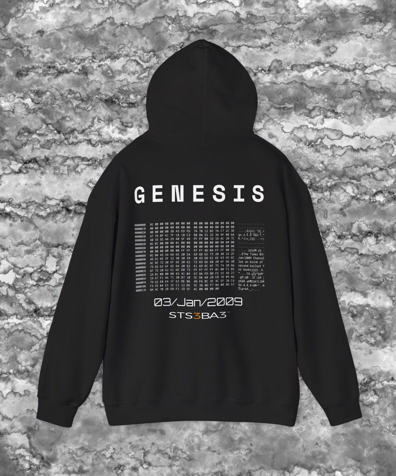 Bitcoin Genesis Hoodie Black | Crypto Streetwear Hoodie | Bitcoin Hoodie | Satoshi Nakamoto | Web3 Clothing | STS3BA3 | Bitcoin Apparel image 3