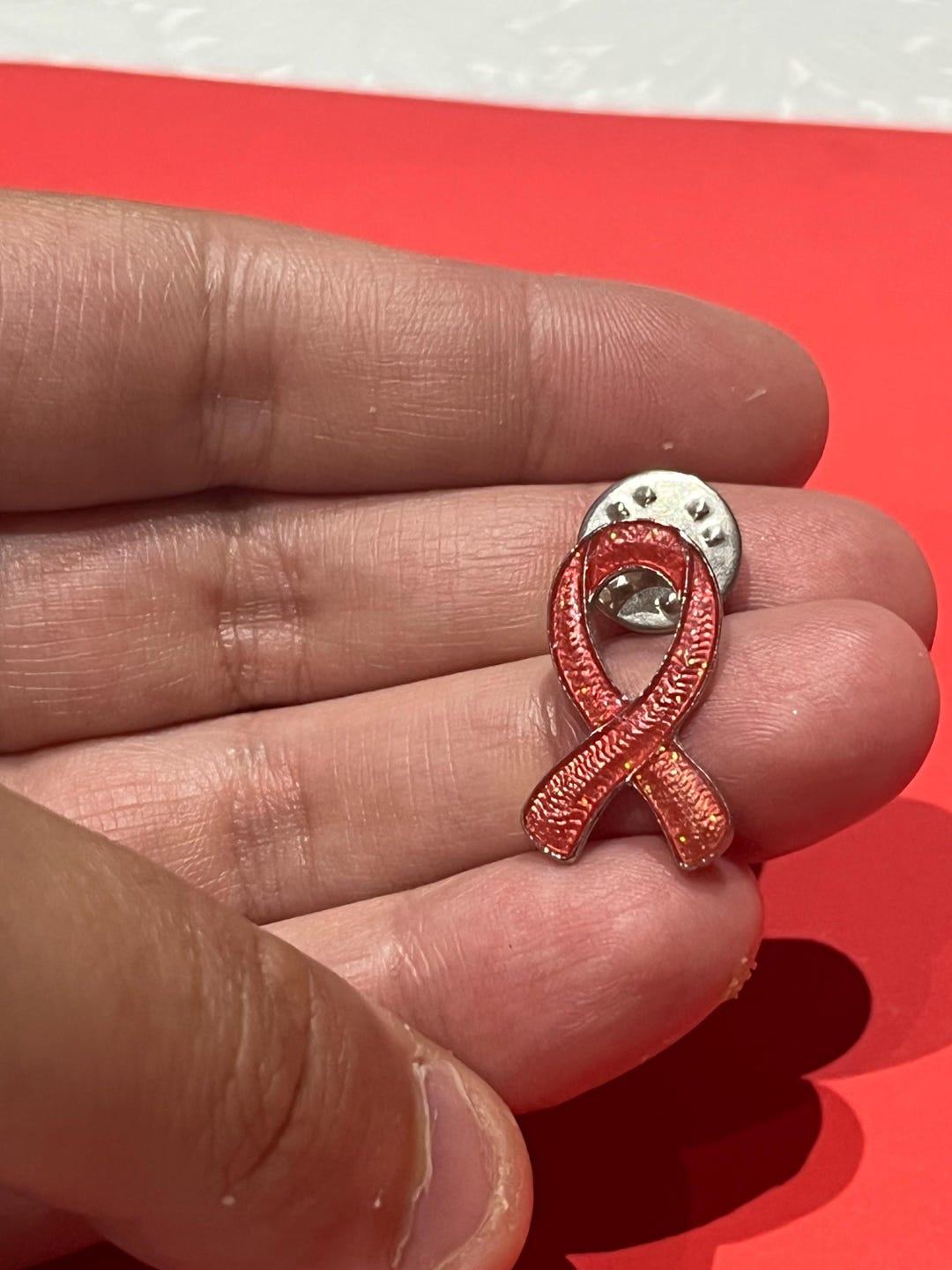 Red Ribbon Enamel Pin, HIV AIDS Awareness Pin, Glitter Ribbon Brooch ...