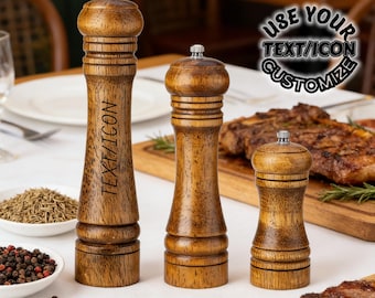 Personalized Oak Pepper Grinder, Custom Engraved Salt Mill, Adjustable Coarseness, Housewarming Gift