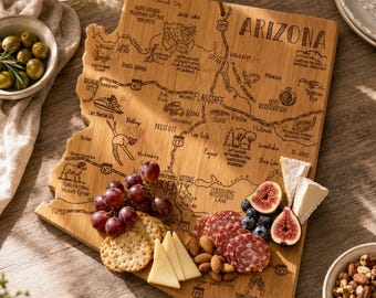 Arizona Bamboo Serving Board, State Map Charcuterie Board, Hand Polished Cheese Tray, Rustic Kitchen Decor, Arizona Gift
