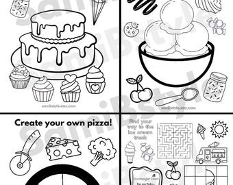 Nur digitaler Download – Malvorlagen-Set zum Thema Essen – 4 Seiten