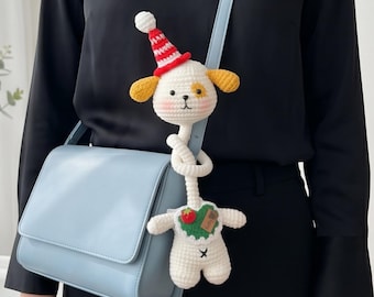Patrón perrito crochet, Amigurumi de Navidad, Llavero con cuello flexible (Descarga PDF)