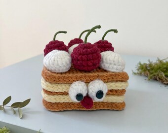 Cherry Cake Crochet Pattern (PDF), Amigurumi Slice Tutorial, Kawaii Food Charm
