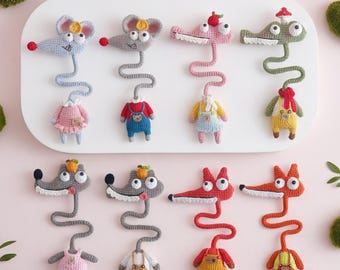 Patrón amigurumi 8 en 1: pareja de animales (caballero y dama) llavero PDF, tutorial de charm para bolso