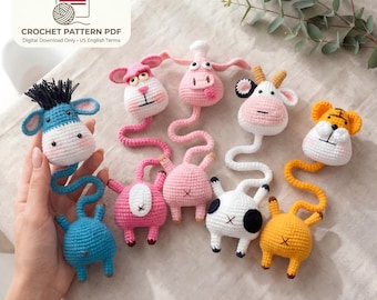 Schema 5-in-1 ciondoli da borsa, schema portachiavi all'uncinetto, schemi amigurumi animali dal collo lungo