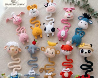 Patrón de ganchillo 10 en 1: adornos para bolso y llaveros amigurumi, accesorio cuello largo (Descarga digital)