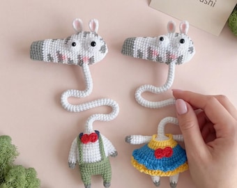 Patrón PDF de cebra amigurumi, colgante de bolso 2 en 1 para parejas, tutorial de llavero de cuello largo