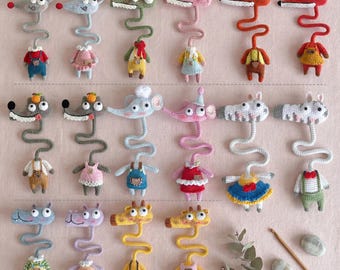 Patrón de ganchillo 16 en 1 (PDF) — Colgante para bolso, animal de cuello largo, patrones de llavero amigurumi