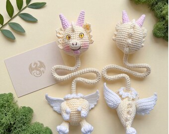 Patrón de ganchillo Unicornio-Dragón, amigurumi alado para charm/llavero de bolso (PDF)