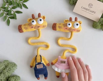 Patrón de crochet jirafa PDF, Llavero amigurumi cuello largo, Charm 2 en 1 para pareja - Tutorial