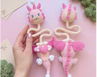 Patrón crochet amigurumi: Dragón Hada, tutorial llavero y colgante para bolso - PDF