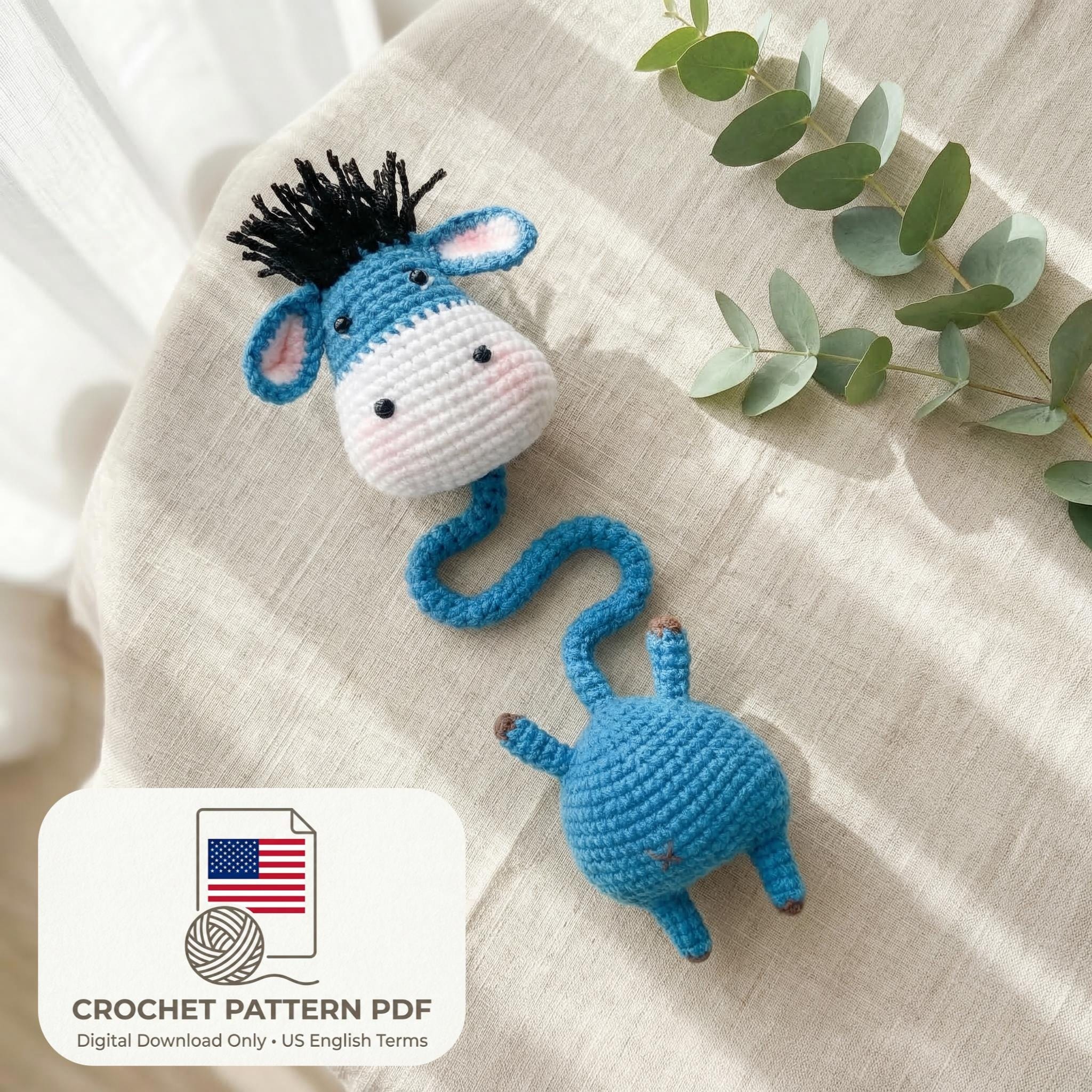 30 Donkey Crochet Patterns for Farm Animal Fans, Gifts, and Nursery Decor 23 Long Neck Donkey Bag Charm Pattern