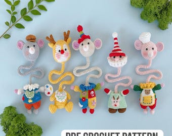 Patrón navideño 5 en 1 de crochet/ganchillo: charm para bolso y llavero amigurumi de Papá Noel (descarga digital)