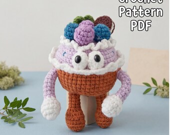 Grape Cupcake Crochet Pattern, Amigurumi Bag Charm Tutorial (PDF)