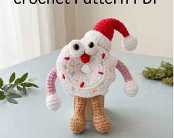 Patrón de crochet donut de fresa, tutorial amigurumi colgante/llavero de comida (PDF)